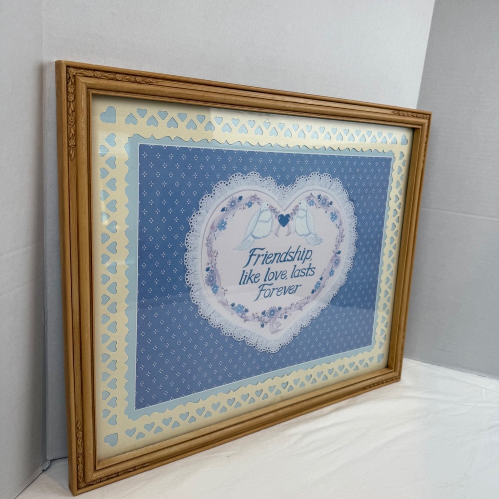 Vintage Framed Wall Art Friendship Like Love Lasts Forever Doves Heart 21x17 - Picture 2 of 9